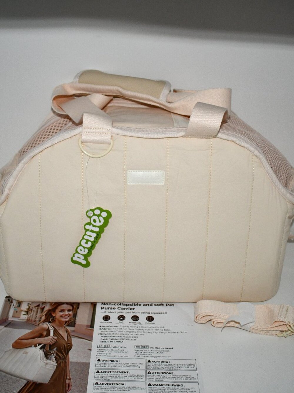 Pecute Dog Purse Carrier, Lightweight Soft-Sided Pet Carrier in Cream NWT - Picture 7 of 11
